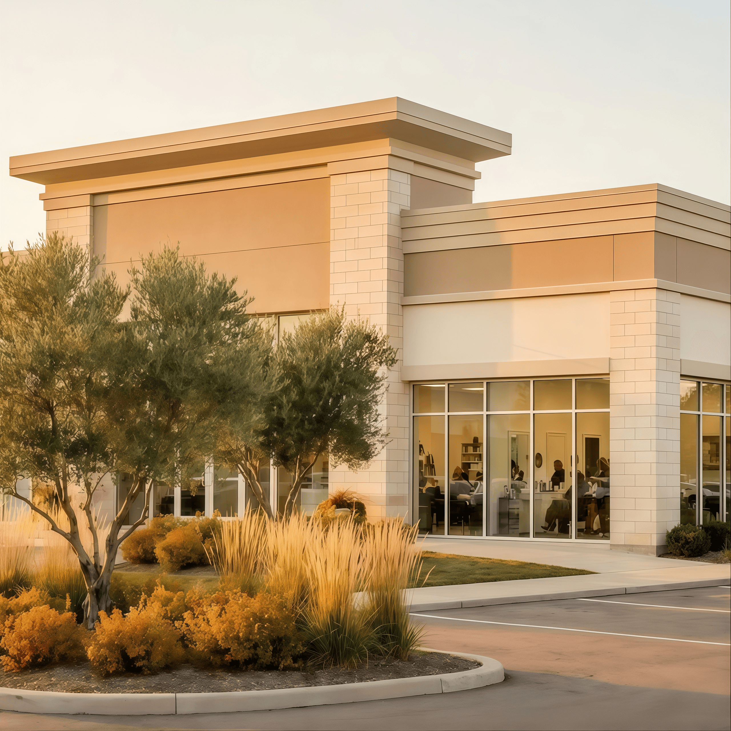 OPUS Commercial property at golden hour